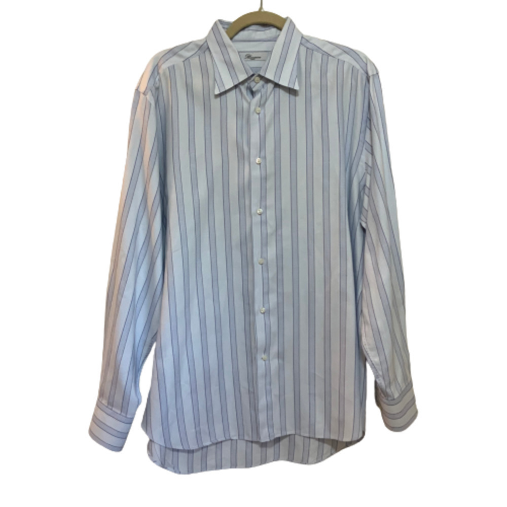 Blumarine Uomo Dress Shirt Button Up Blue Striped Long Sleeve Size 16.5/42